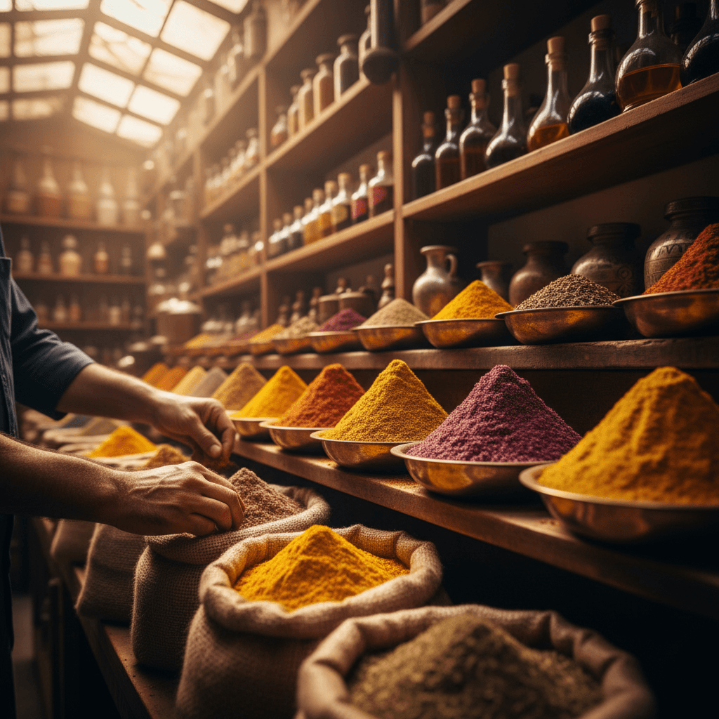 Colorful spice mounds at the Dubai souk