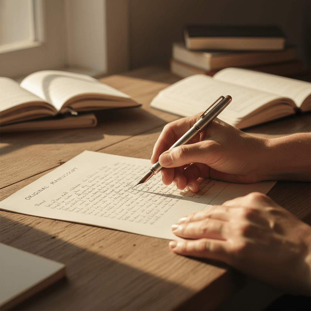 Hand with pen reviewing a printed travel quote on a tidy desk
