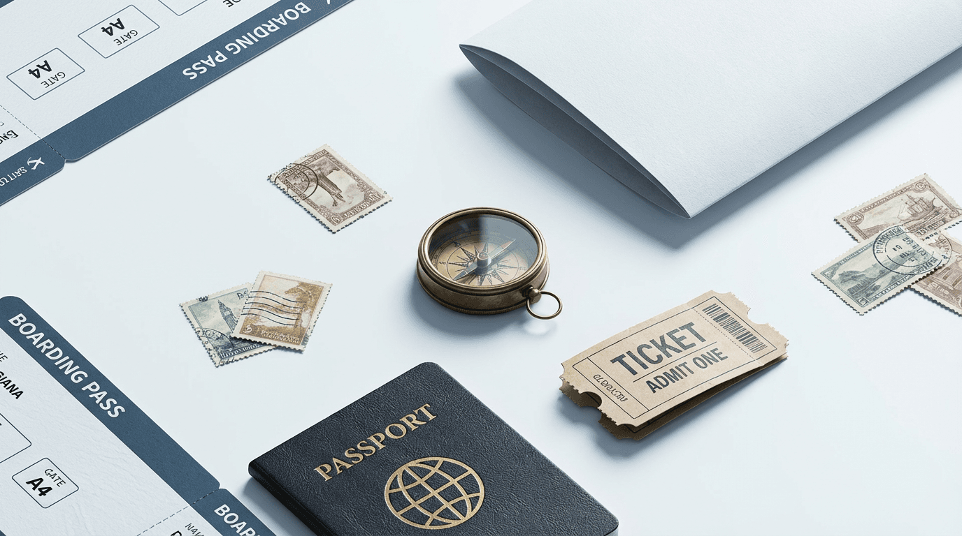 Stack of travel documents with a clipboard checklist on a desk