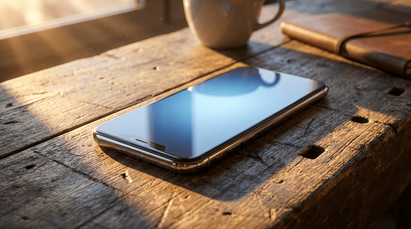 Smartphone showing a case tracking dashboard on a wooden desk